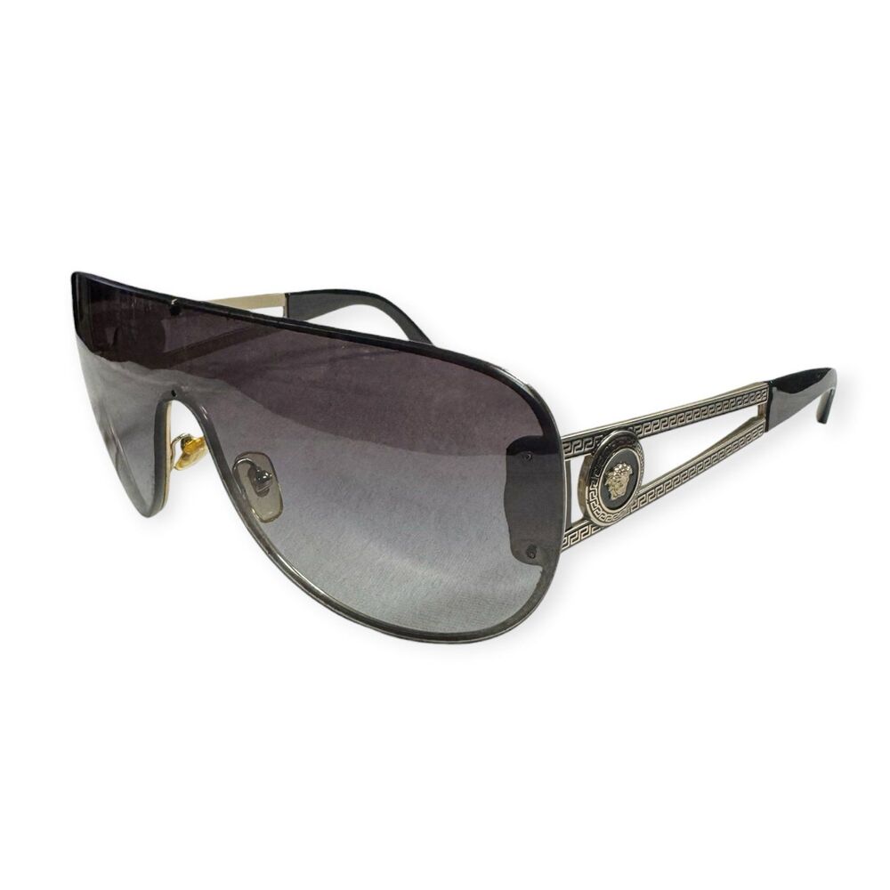 Versace VE 2166‎ Gold Shield Sunglasses Metal Rock Icons 1252/8G Retro w/ Case
